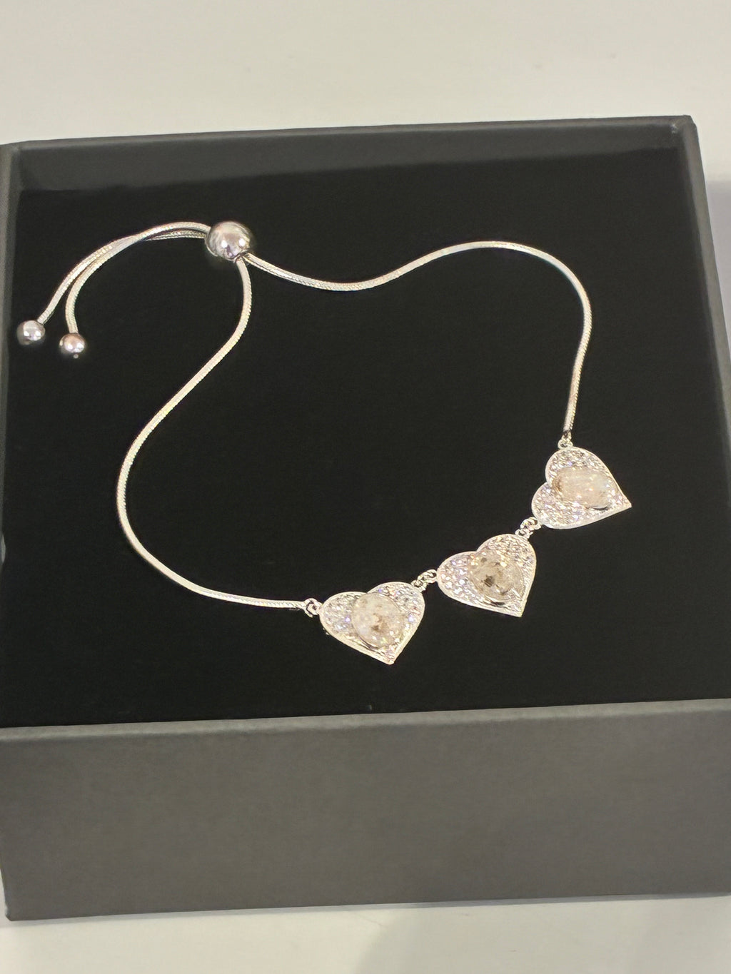 Silver 3 heart bracelet with CZ