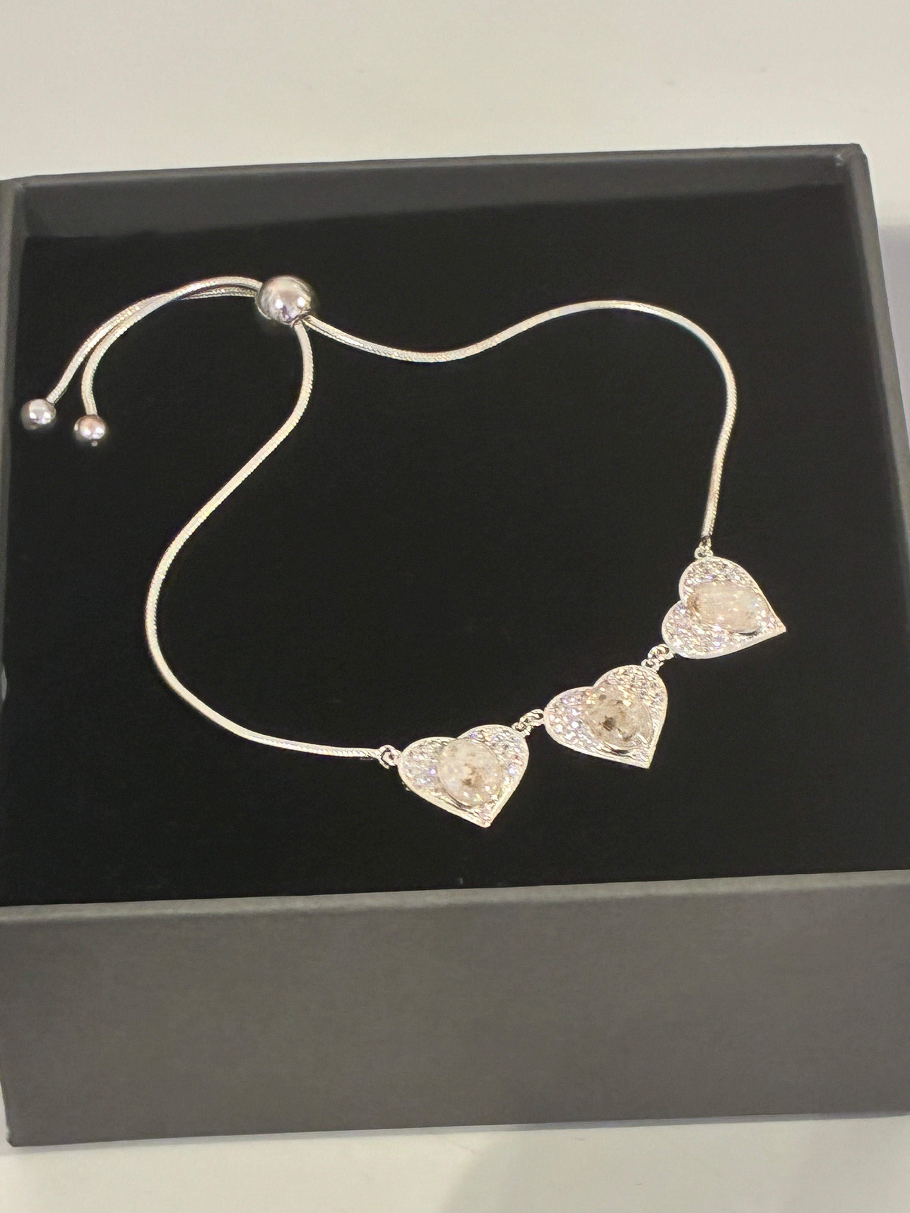 Silver 3 heart bracelet with CZ