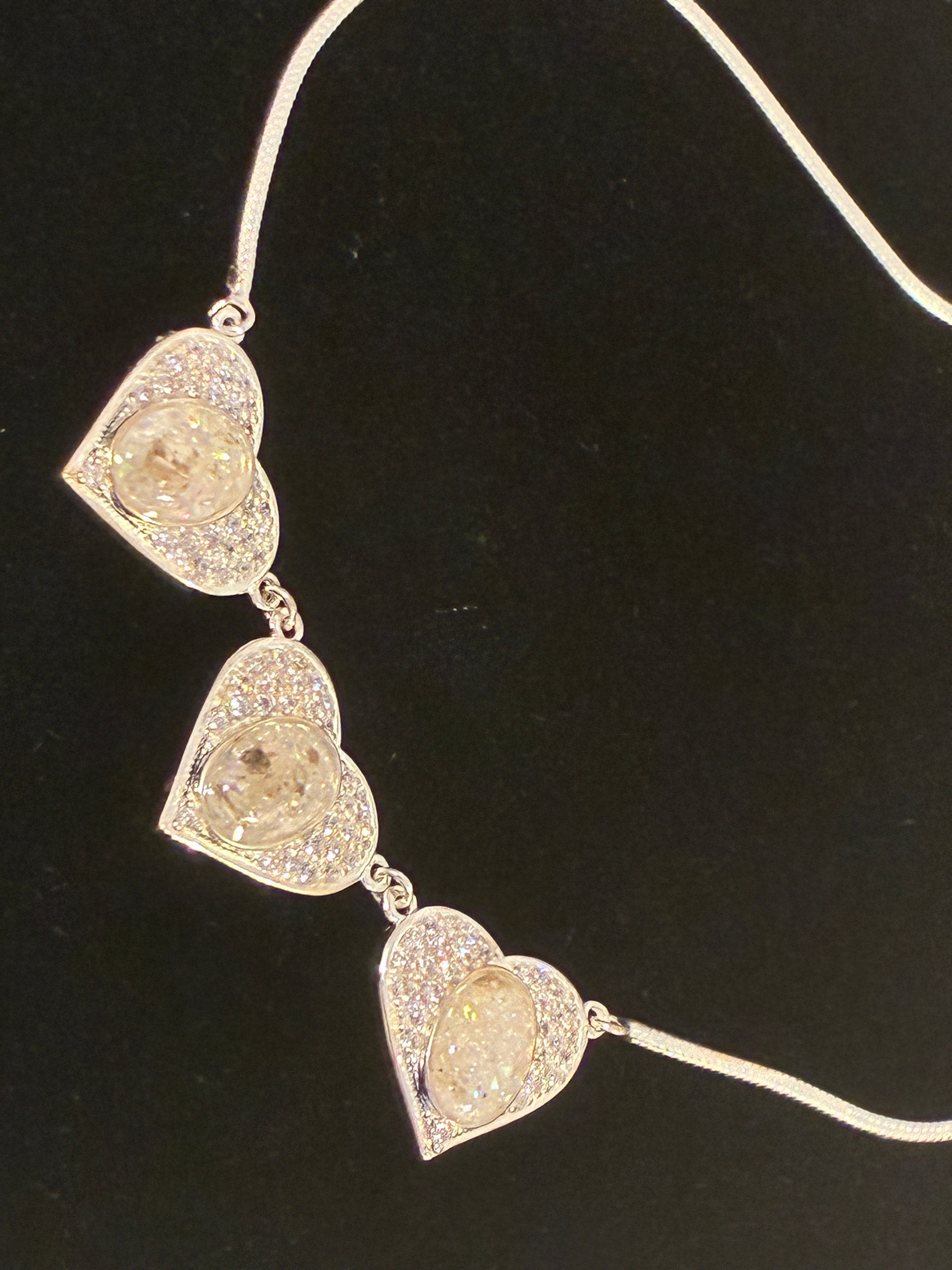 Silver 3 heart bracelet with CZ