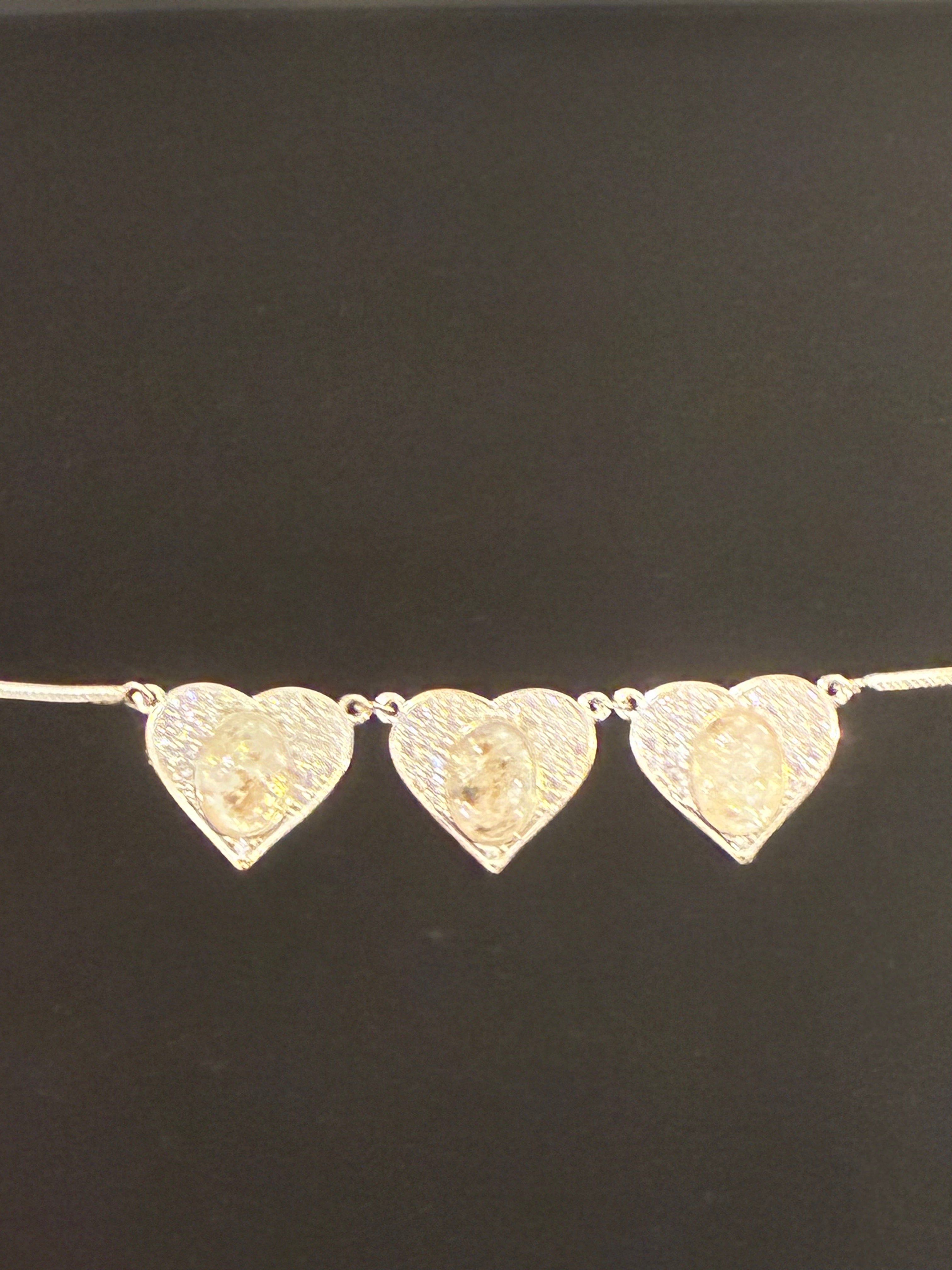 Silver 3 heart bracelet with CZ