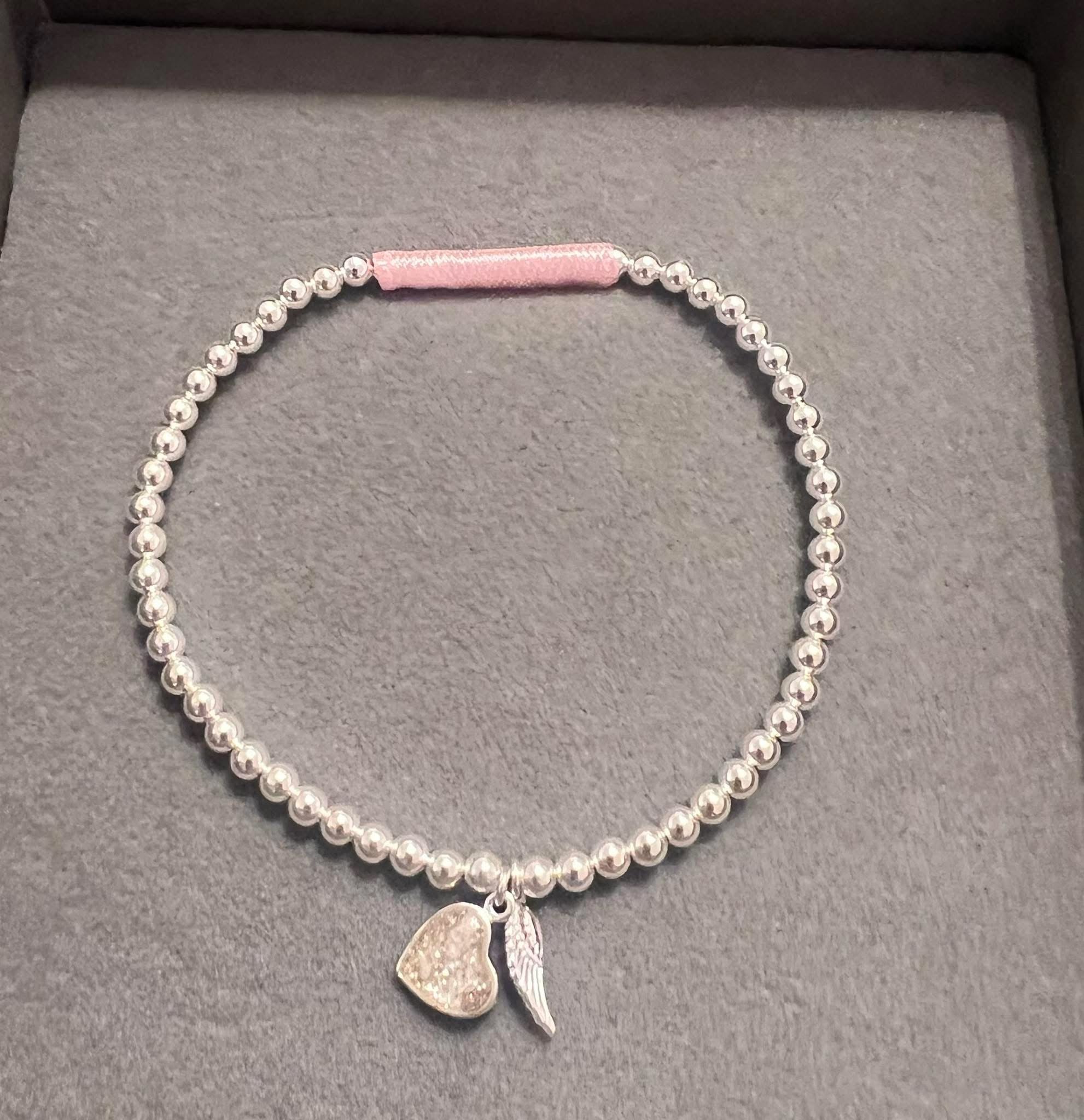 silver ball heart charm bracelet