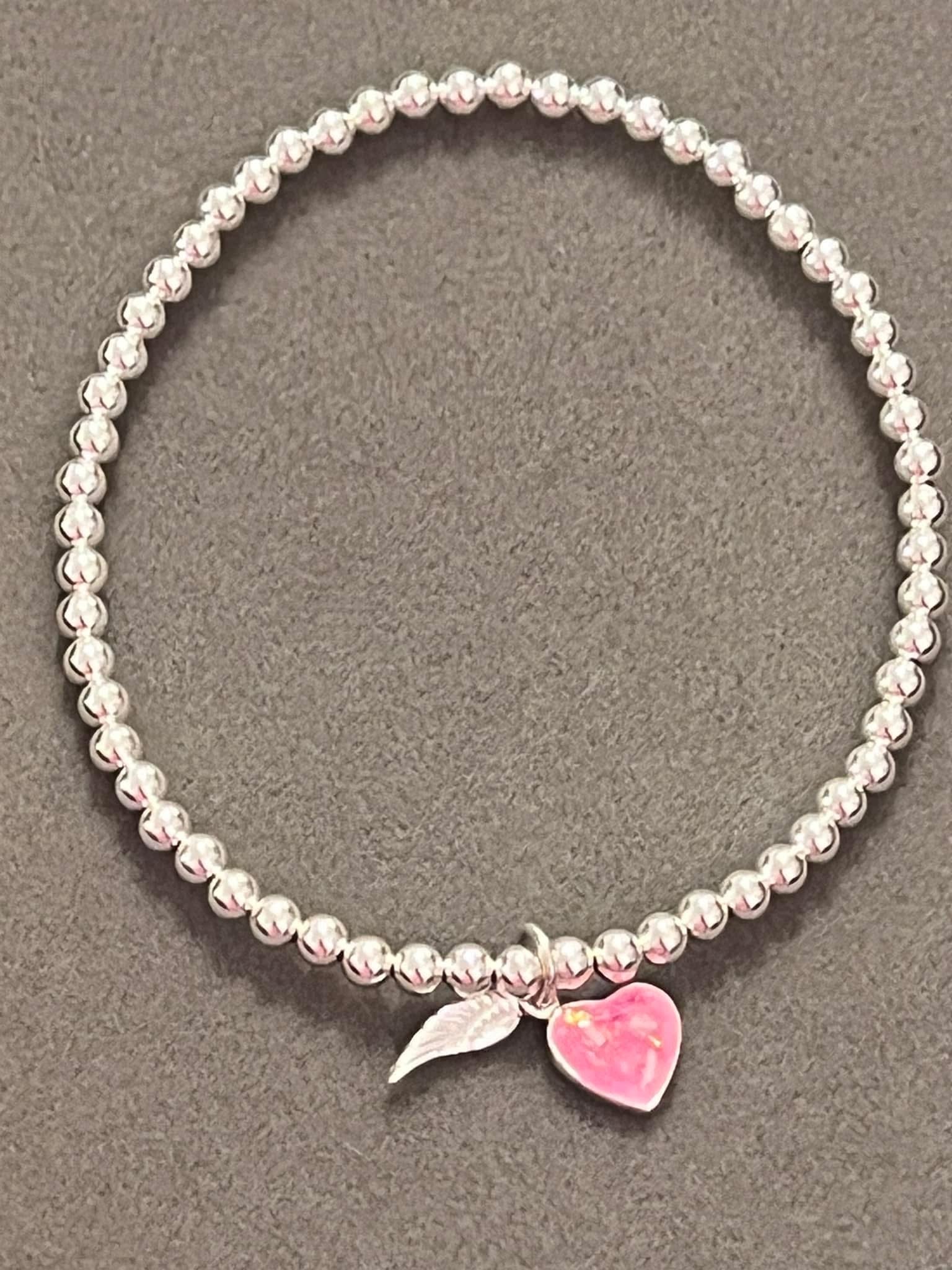 silver ball heart charm bracelet